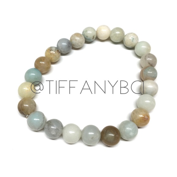 Bamboo Leaf Agate and Amazonite Genuine Stone Bracelet - Picture 9 of 15